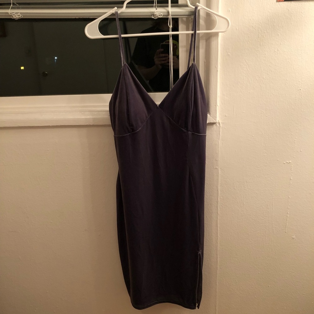 Velvety Silvery Grey-Blue Slit Dress